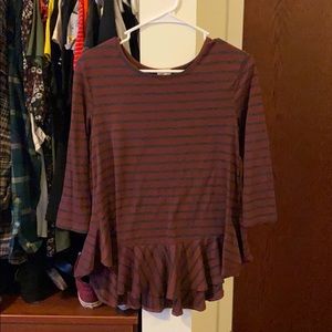 maroon and grey striped shirt